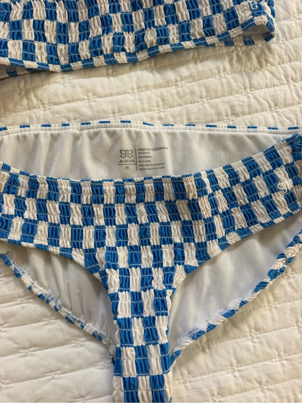 Albion Blue & White Check Smocked Bikini Set
